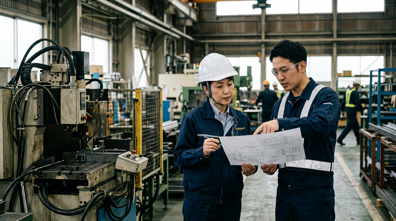 倍榮專案經理與業主檢視工程進度文件
